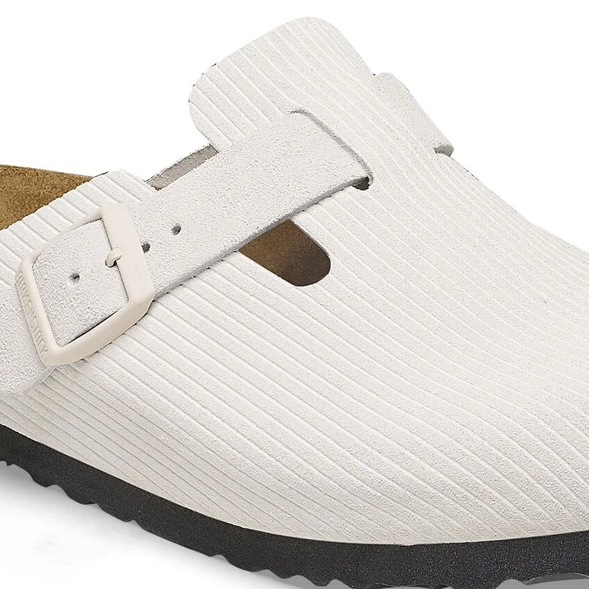 BIRKENSTOCK Women's Boston Suede Embossed (Corduroy Antique White - Narrow Fit)