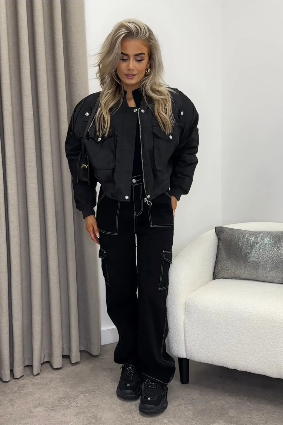 Elka Black Utility Pocket Oversized Bomber Jacket