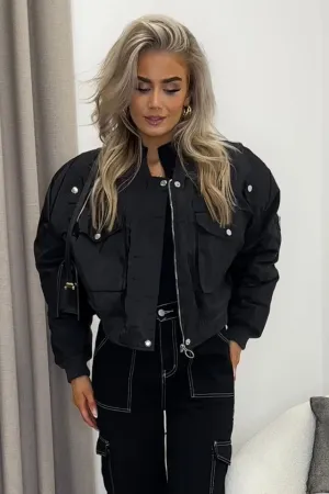 Elka Black Utility Pocket Oversized Bomber Jacket
