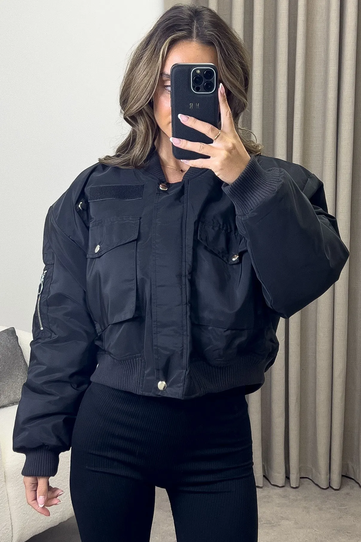 Elka Black Utility Pocket Oversized Bomber Jacket