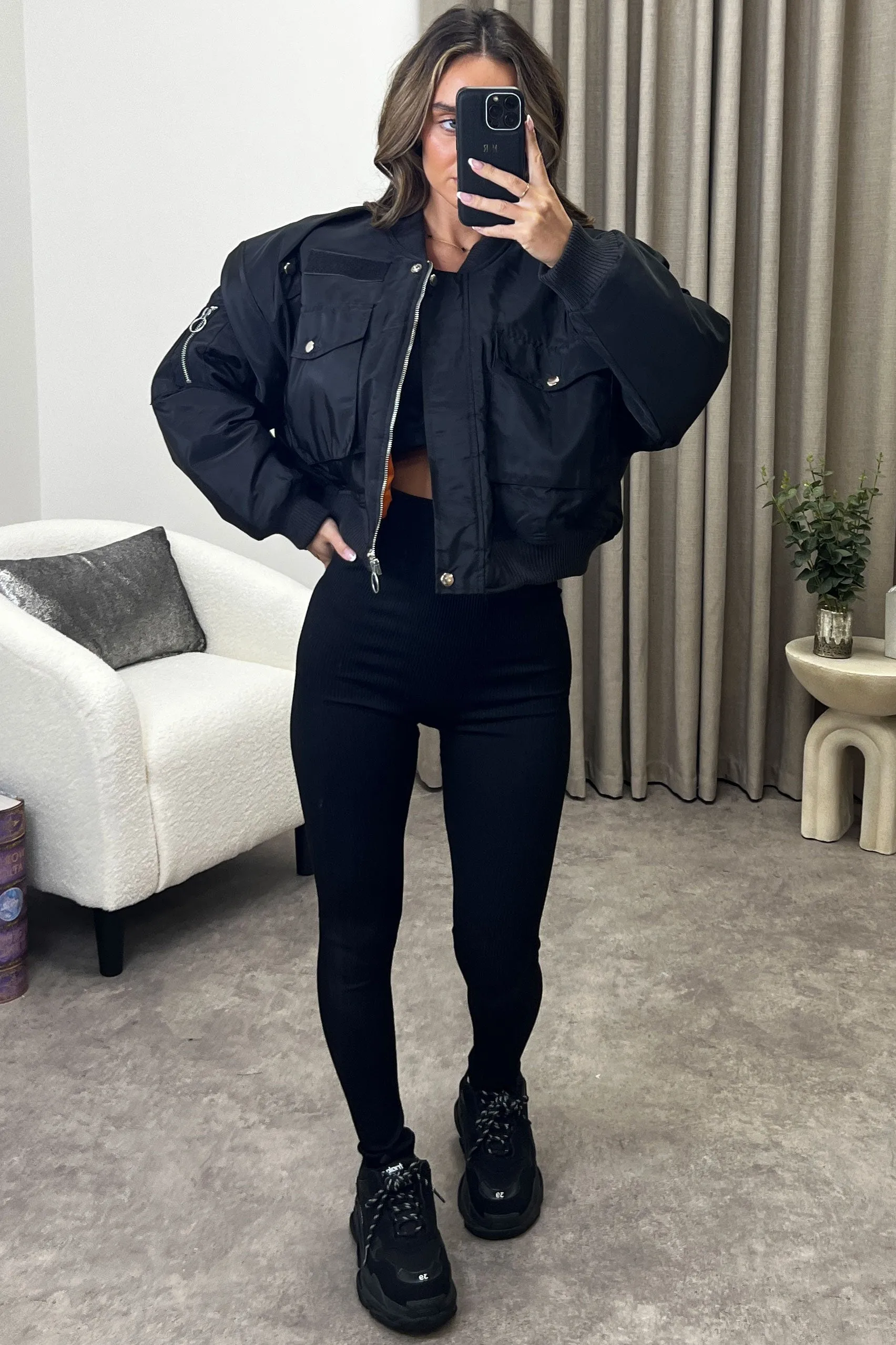Elka Black Utility Pocket Oversized Bomber Jacket