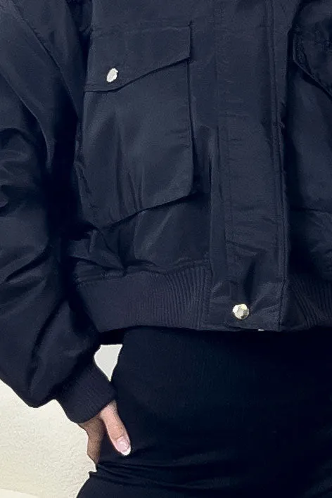 Elka Black Utility Pocket Oversized Bomber Jacket