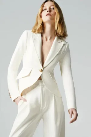 One Button Blazer Ivory Pique