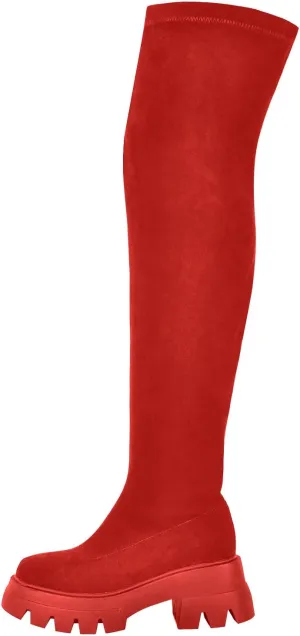 VERISSON Round Toe Low Block Heeled Thigh Boots Zip up Chunky Heels Tread Sole Fashion Booties